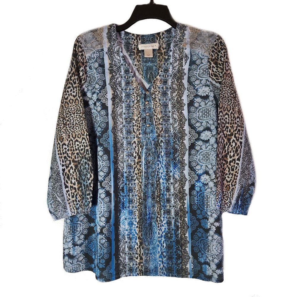 Christopher & Banks Blue Animal Print Boho Tunic